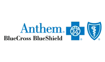 Anthem logo featuring a blue design with a cross symbol and a caduceus, representing health insurance services accepted at Eyes On Park.