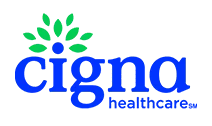 Cigna Healthcare logo featuring blue text with green floral design, relevant for insurance information at Eyes On Park eye care services.
